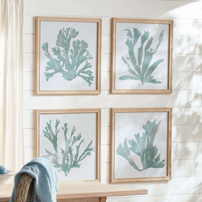 Coastal Framed Coral Silhouette Prints in Natural Wood Frames (Set of 4) - Nuvé