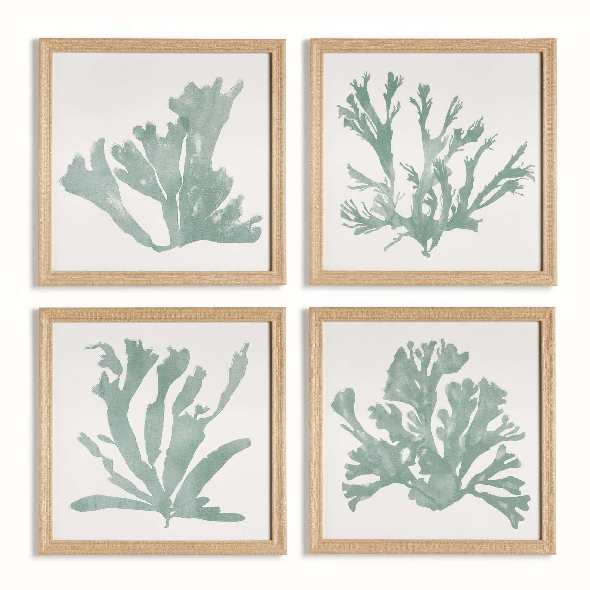 Coastal Framed Coral Silhouette Prints in Natural Wood Frames (Set of 4) - Nuvé