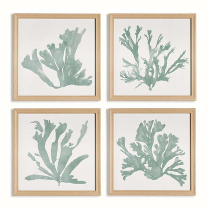 Coastal Framed Coral Silhouette Prints in Natural Wood Frames (Set of 4) - Nuvé