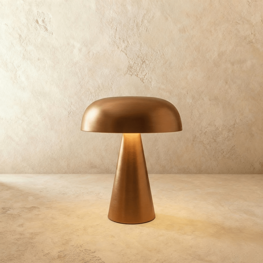Residence Supply Como Table Lamp with modern design, white ceramic base, and fabric shade on a wooden side table.