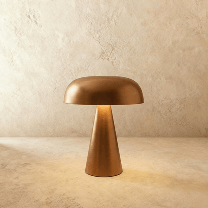 Residence Supply Como Table Lamp with modern design, white ceramic base, and fabric shade on a wooden side table.