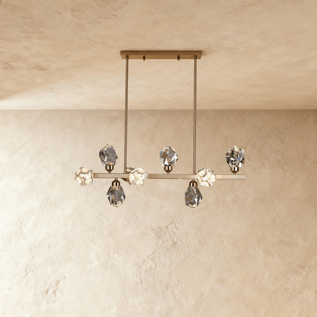 Elegant crystal chandelier from Residence Supply with sparkling glass prisms and intricate metal framework.