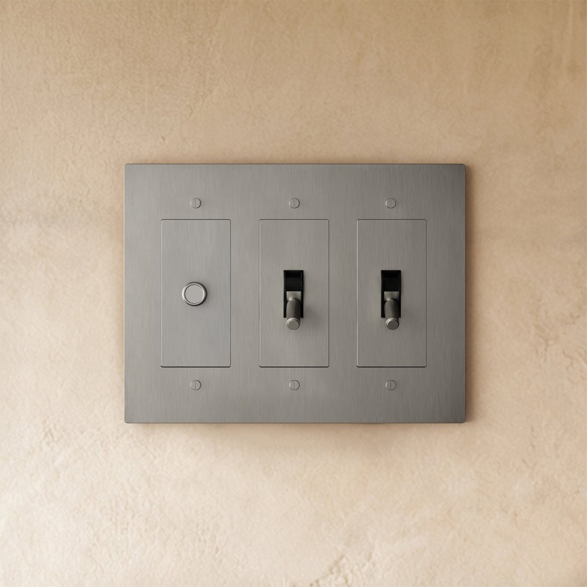 Custom brass light switch from Residence Supply with build-your-own design, featuring polished brass finish and modern style.