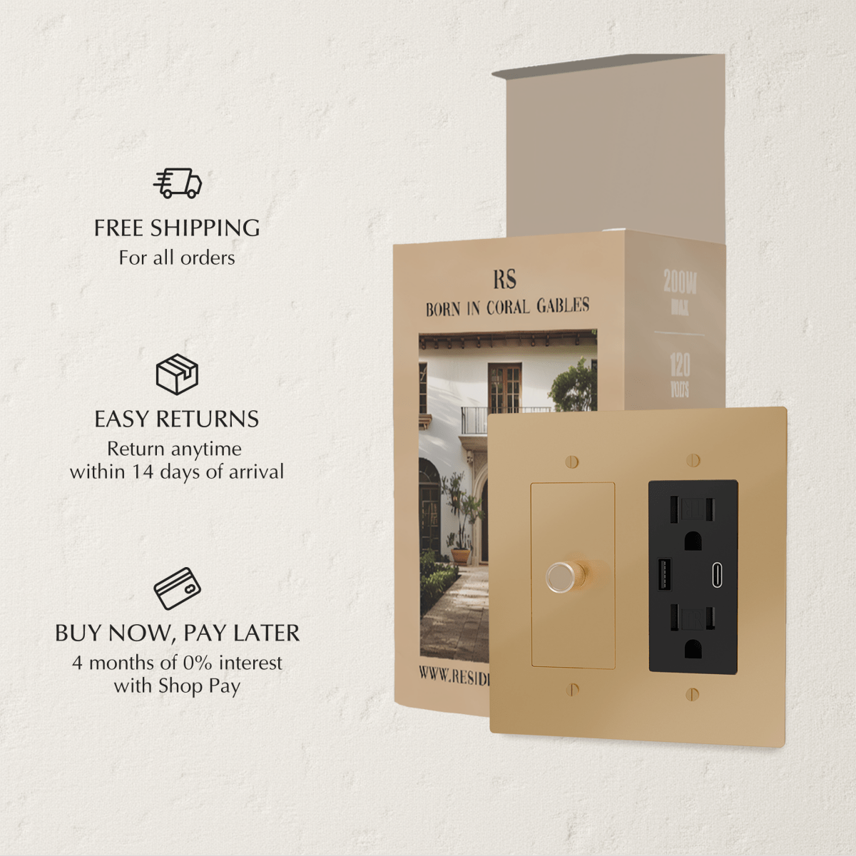 Custom brass light switch for building your own, designed by Residence Supply, featuring a polished brass finish and modern toggle style.