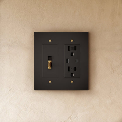 Custom brass light switch by Residence Supply, showing a vintage-style switch with brass finish and build-your-own design.