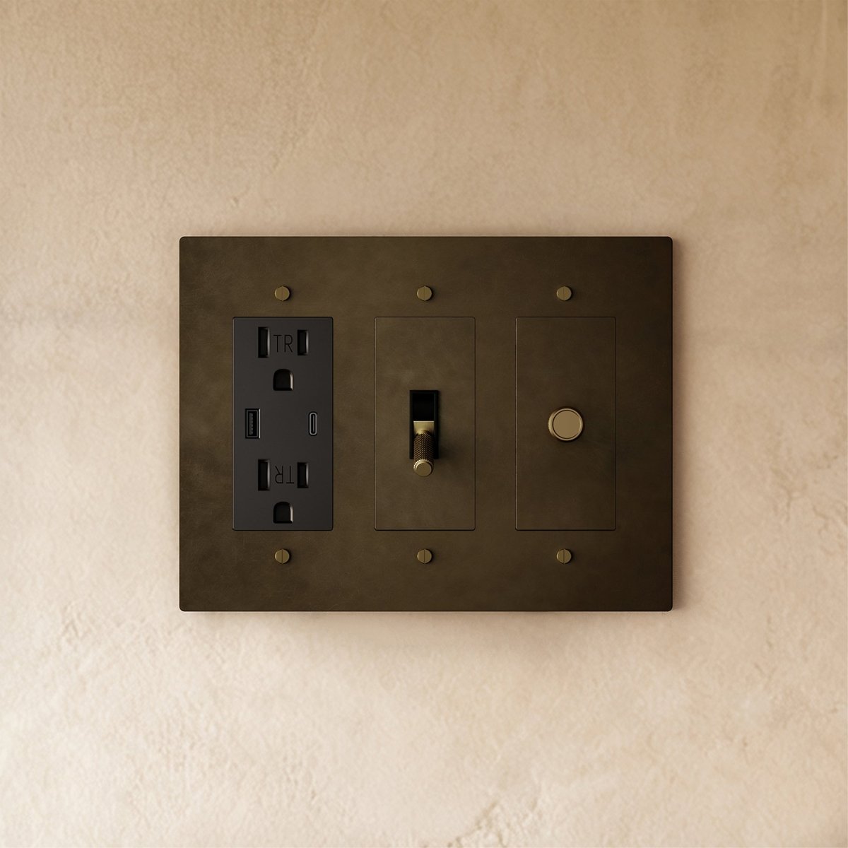 Custom brass light switch with vintage-style toggle and brass finish, designed for building your own or custom installation.