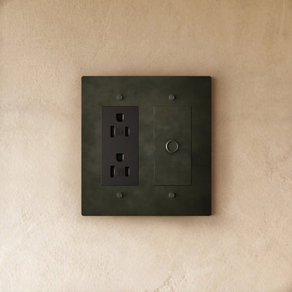 Custom brass light switch by Residence Supply with personalized design, featuring a polished brass finish and toggle style.