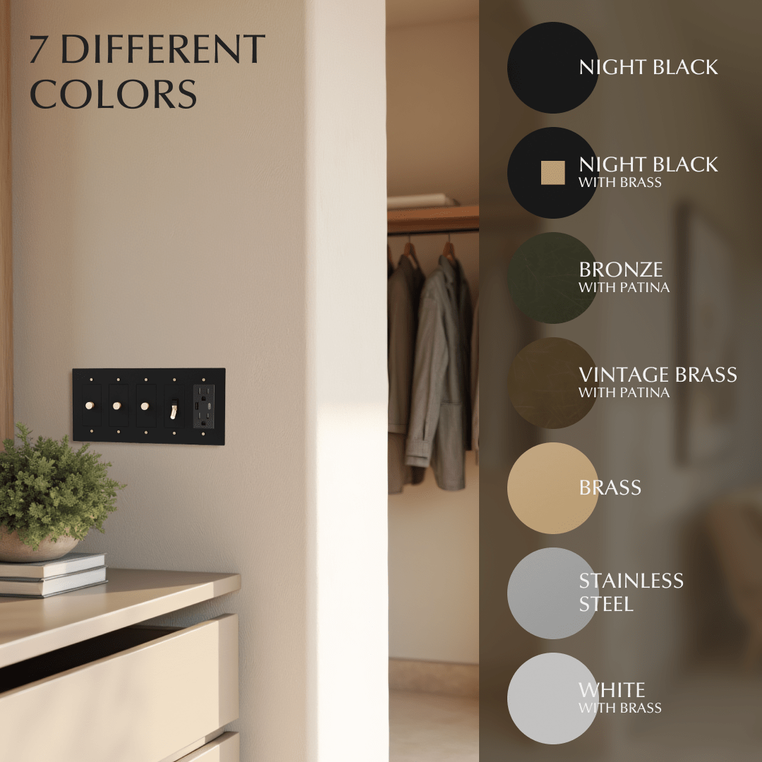 Custom brass light switch from Residence Supply showing a sleek brass switch with customizable design options