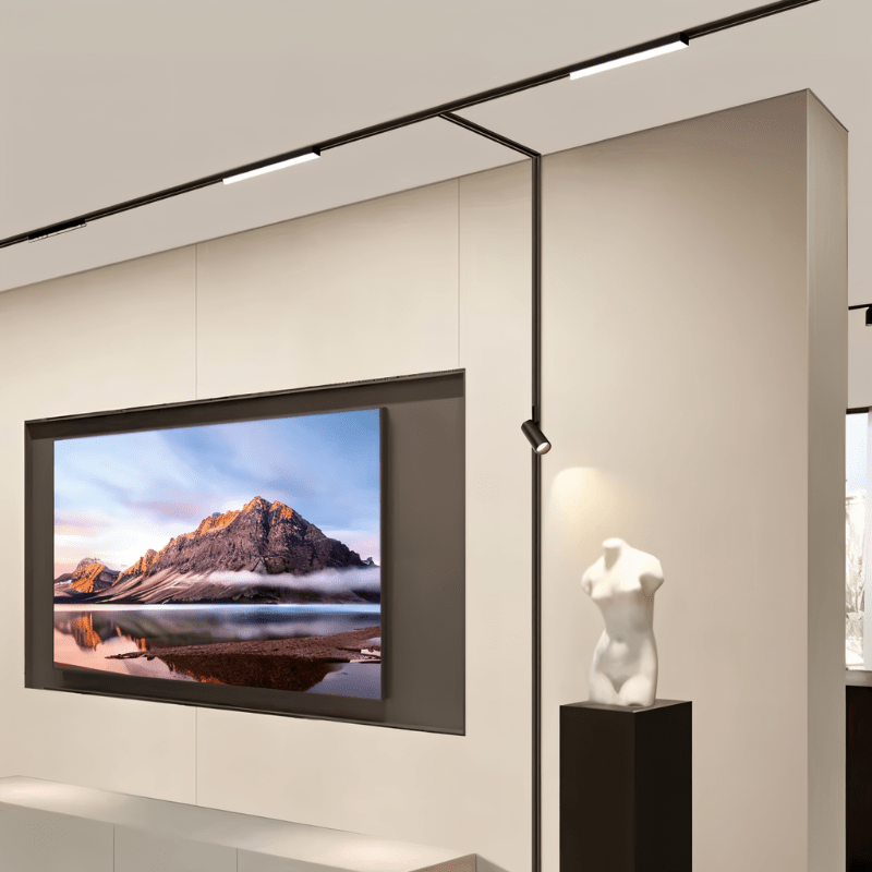 Custom Dawn Track Light System by Residence Supply with adjustable spotlights for customizable lighting design.