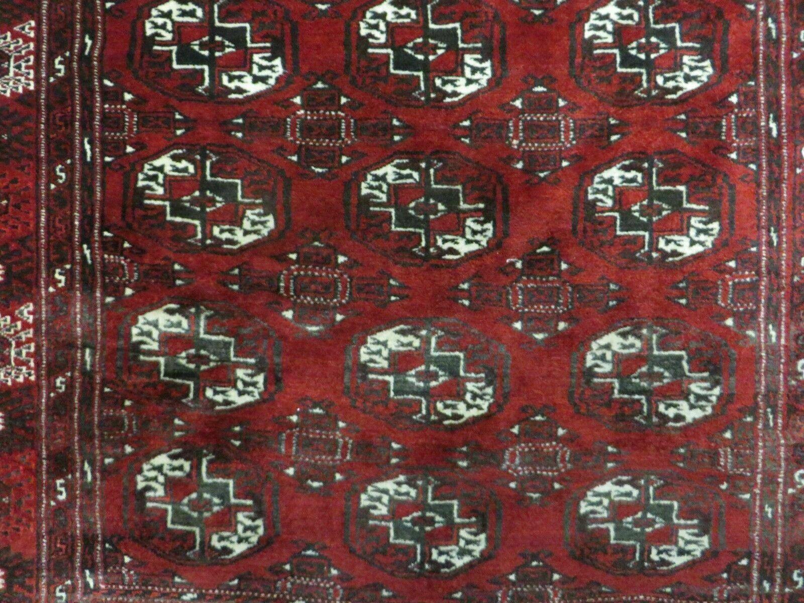 4' 5" X 5' 7" Semi Antique Handmade Afghan Yamud Turkoman Bokhara Wool Rug - Nuvé