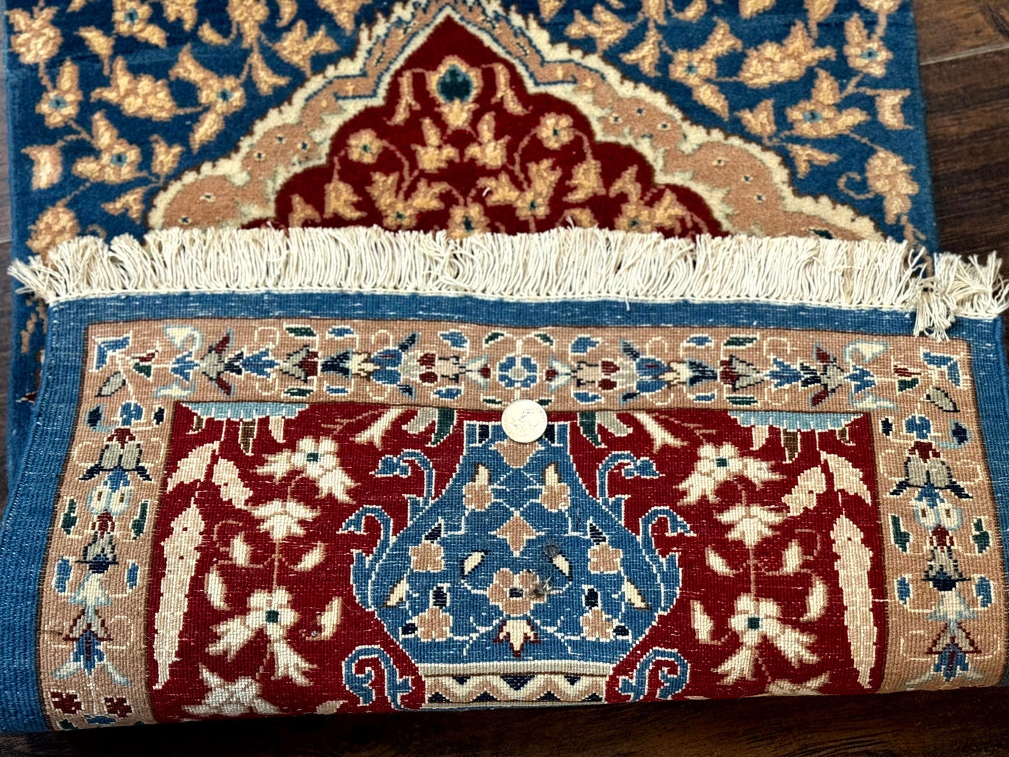 Small Persian Nain Rug, Persian Vase Tree of Life Design, Red and Blue, Very Fine 260 KPSI, Wool and Silk Highlights - Nuvé