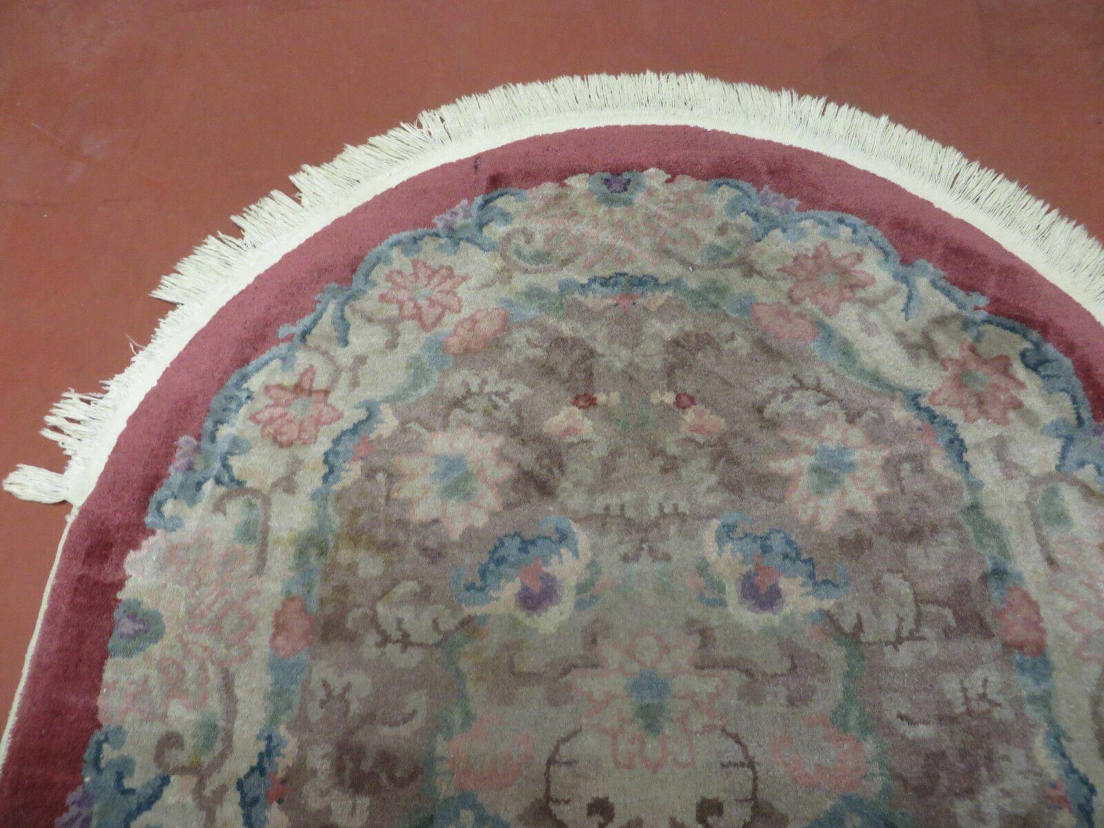 Oval Chinese Art Deco Rug 3x5 Vintage Wool Carpet - Nuvé