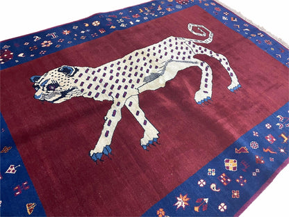 5 X 7 Handmade Zagros Wool Rug Snow White Panther Maroon Blue Organic Dyes - Nuvé