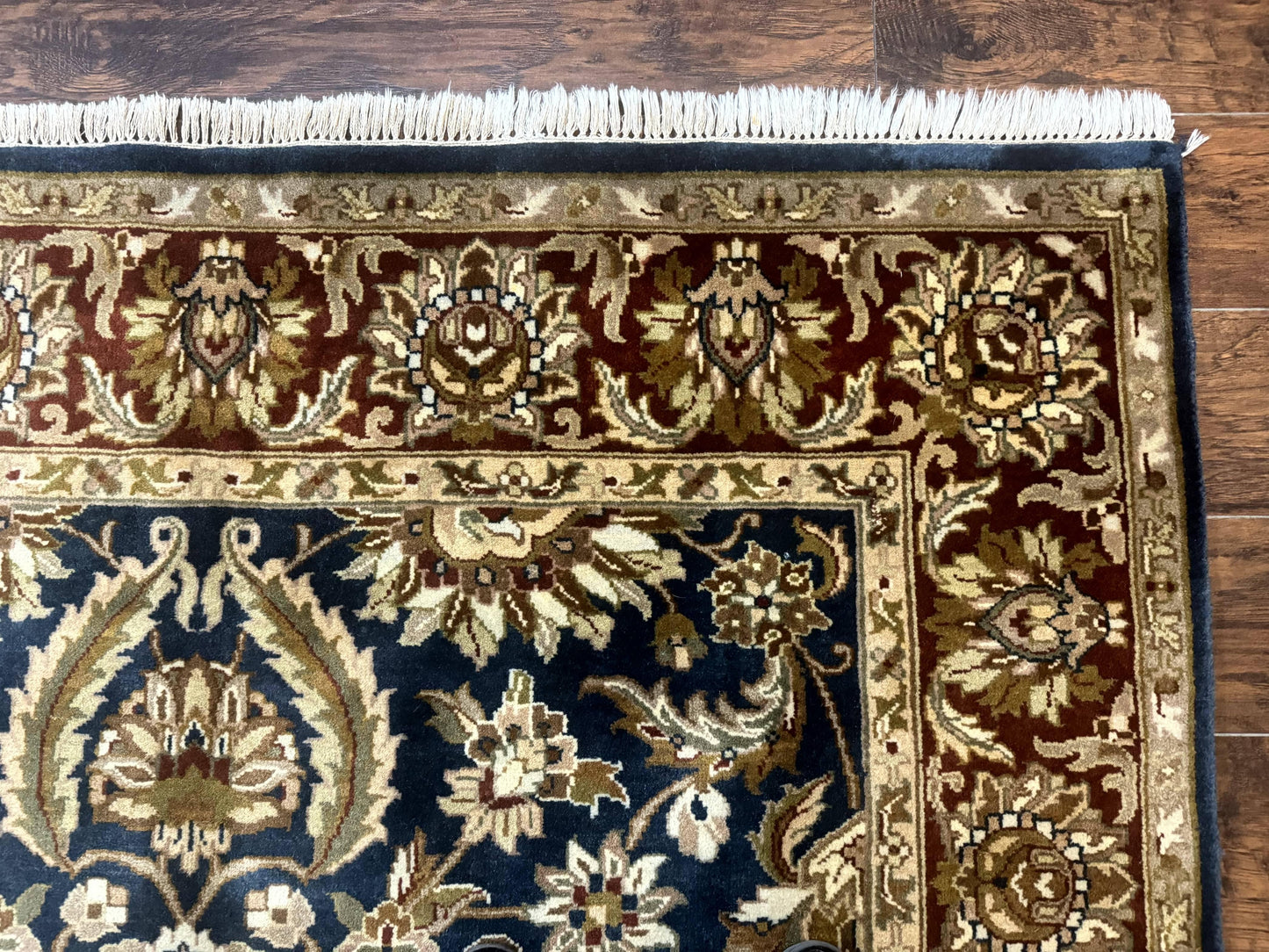 Indian Agra Rug 6x9, Floral, Traditional Rug, Dark Green Maroon Tan - Nuvé