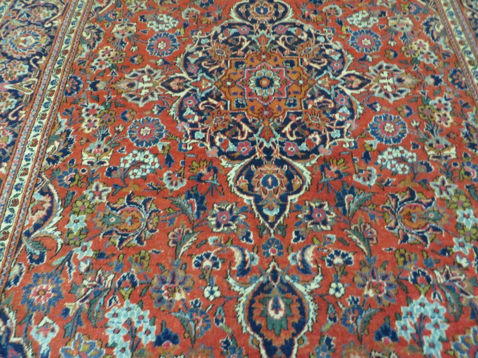 Persian Kashan Rug 4x7, Red and Navy Blue Semi Antique Vintage Wool Oriental Carpet, Hand Knotted Rug, Floral Medallion, High Quality Fine Carpet - Nuvé