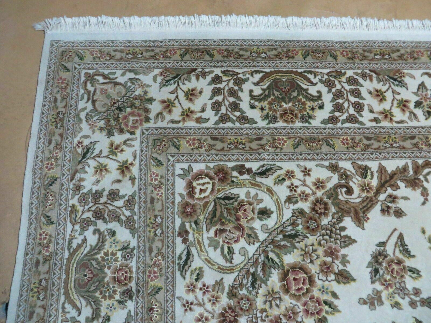 8' X 10' Handmade Chinese Floral Oriental Wool Silk Accent Rug Ivory Organic - Nuvé