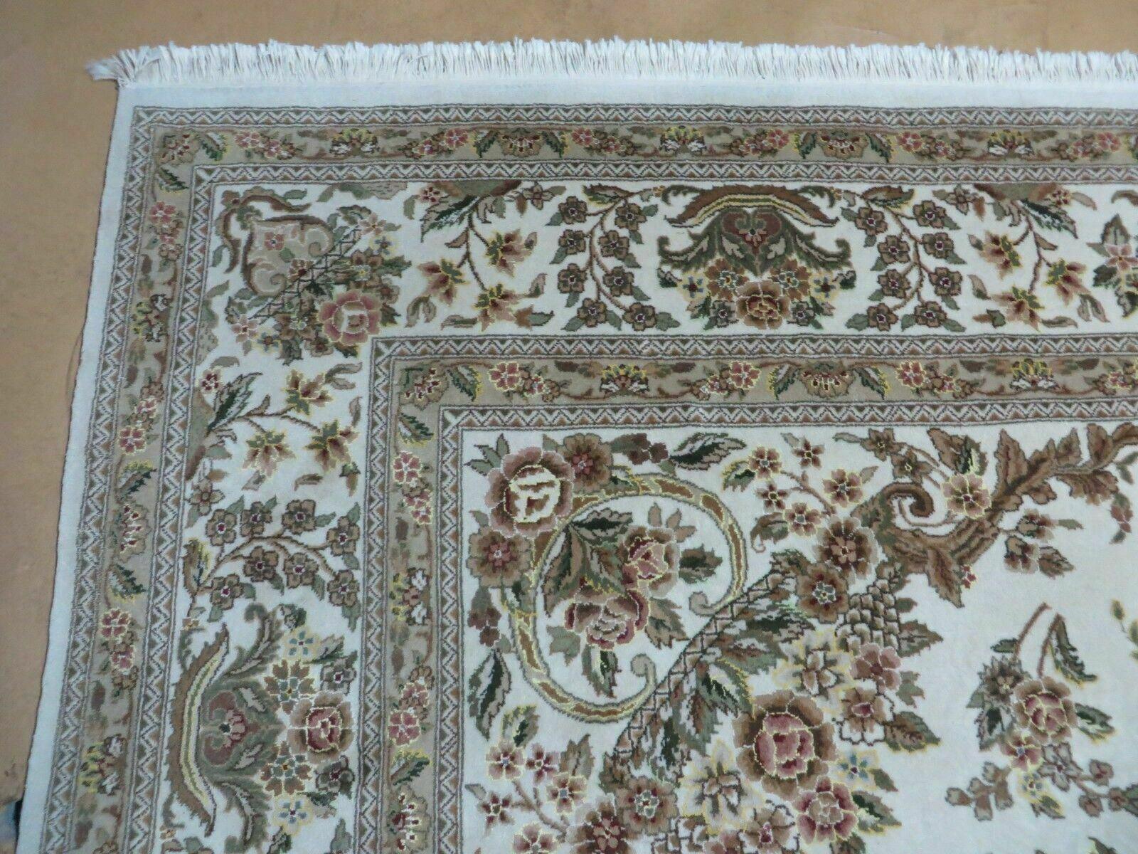 8' X 10' Handmade Chinese Floral Oriental Wool Silk Accent Rug Ivory Organic - Nuvé