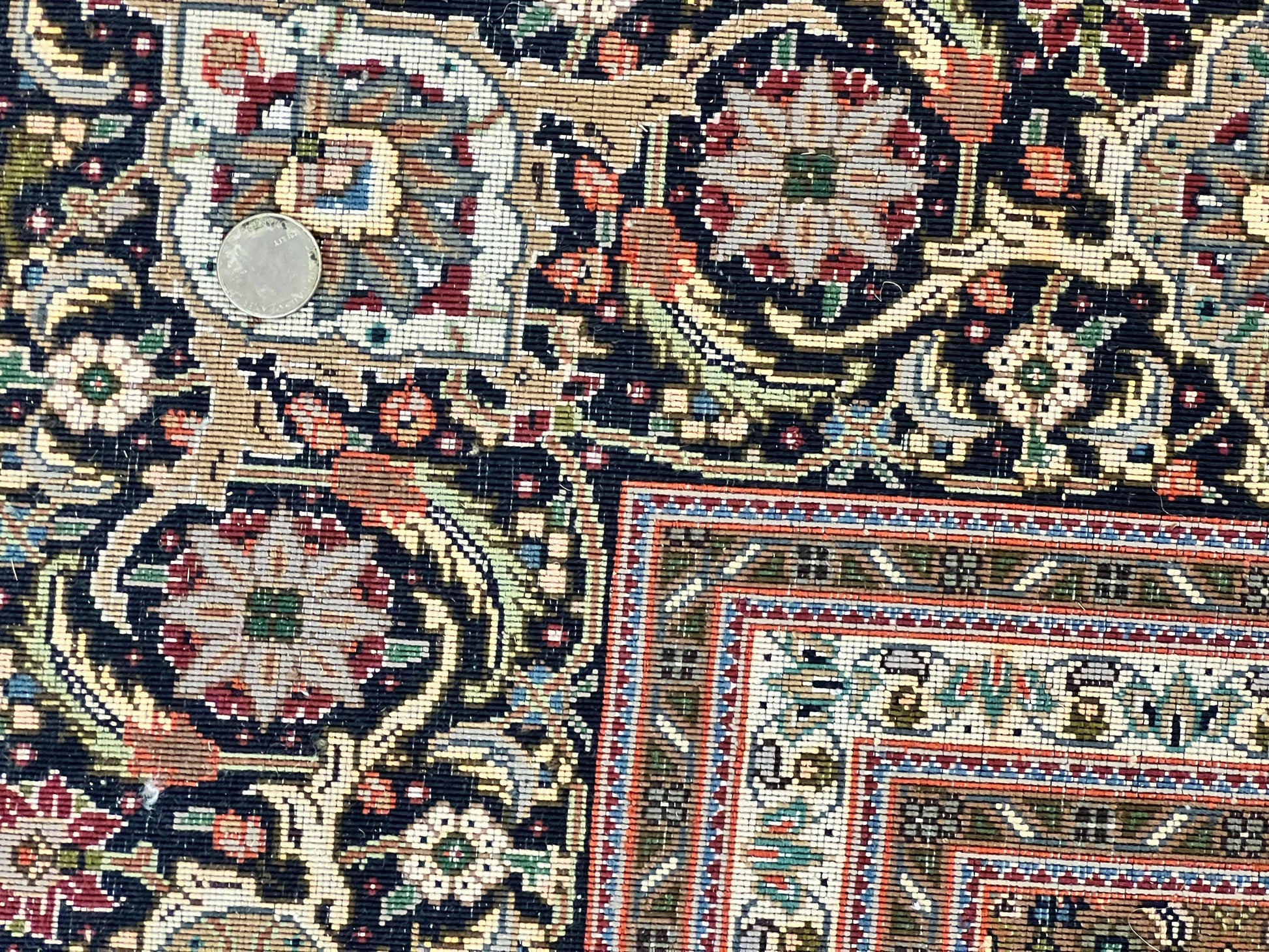 Persian Tabriz Rug 7x10, Very Fine 330 KPSI 50 Raj, Black and Beige, Handmade Wool Vintage Persian Carpet - Nuvé