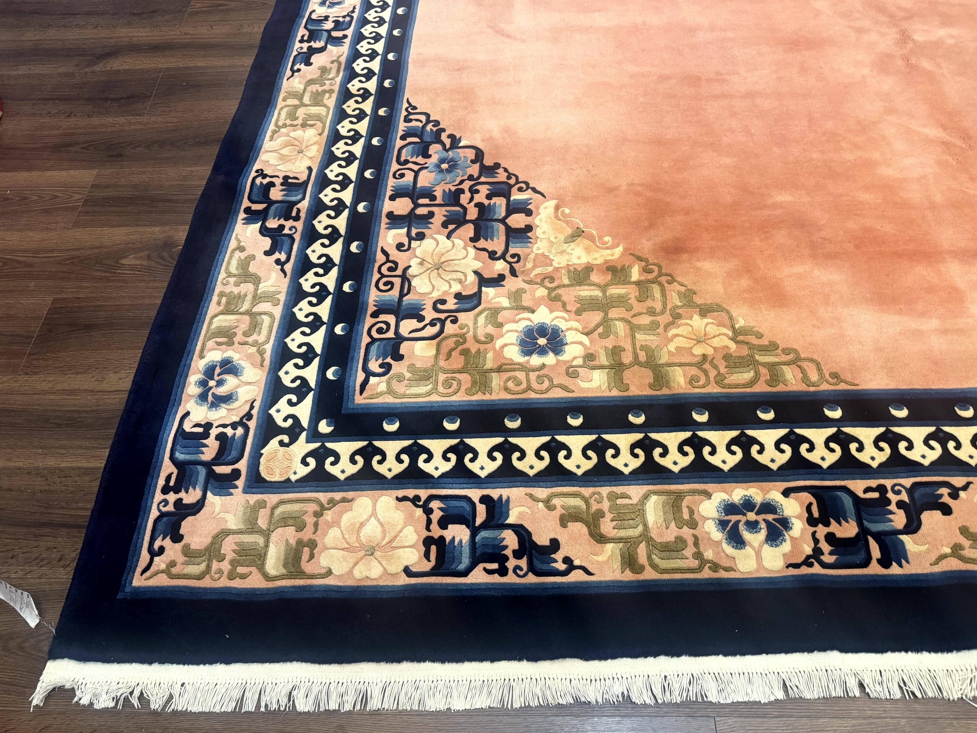 Chinese Wool Rug 11x18, Palace Sized Chinese Carpet, Peking Rug, Peach and Blue, Open Field, Simple Design, Art Deco Rug, Large Handmade Rug - Nuvé