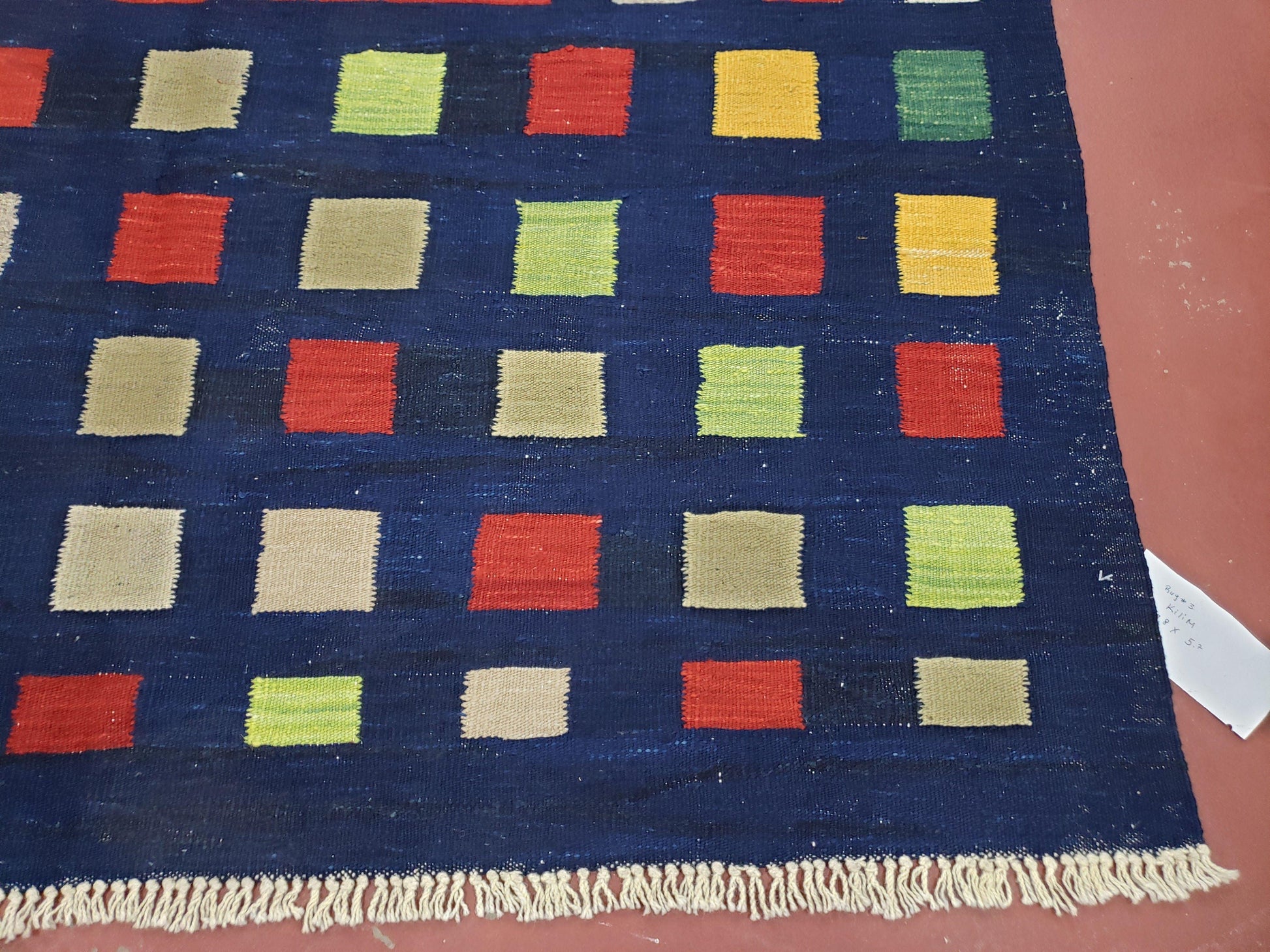 Turkish Kilim Rug 5x7 - 6x8, Checkerboard Kilim Carpet, Area Rug, New Playroom Rug, Colorful Multicolor Rug for Nursery Room, Dark Blue Red - Nuvé