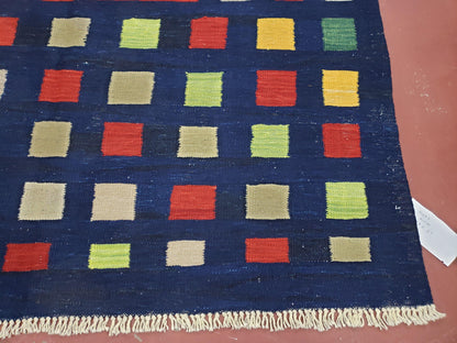 Turkish Kilim Rug 5x7 - 6x8, Checkerboard Kilim Carpet, Area Rug, New Playroom Rug, Colorful Multicolor Rug for Nursery Room, Dark Blue Red - Nuvé