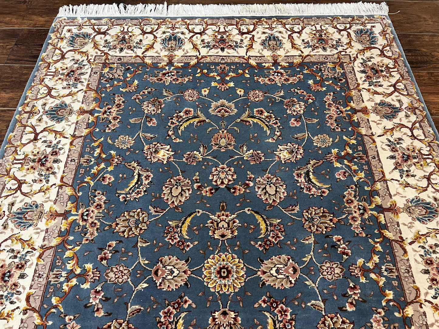 Sino Persian Rug 4x6, Very Fine Oriental Carpet, Handmade Rug 4 x 6, Floral Allover Vintage Traditional Wool & Silk Highlights, 200 KPSI - Nuvé