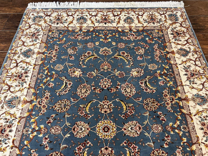 Sino Persian Rug 4x6, Very Fine Oriental Carpet, Handmade Rug 4 x 6, Floral Allover Vintage Traditional Wool & Silk Highlights, 200 KPSI - Nuvé