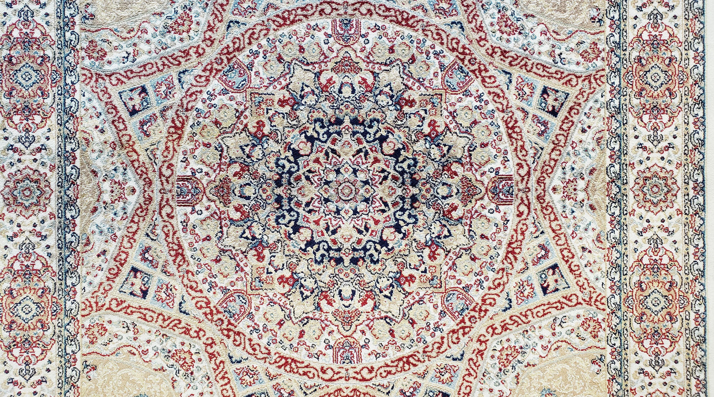 Beige & Cream Small Turkish Silk Rug, Bamboo Silk, Power-Loomed, Persian Design, High Quality, Soft Accent Rug, 3x5 ft, 2' 8" x 4' 11" - Nuvé