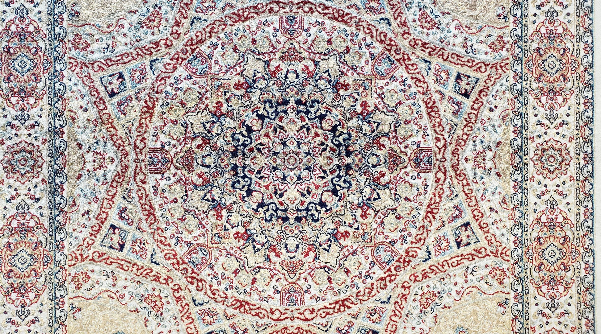 Beige & Cream Small Turkish Silk Rug, Bamboo Silk, Power-Loomed, Persian Design, High Quality, Soft Accent Rug, 3x5 ft, 2' 8" x 4' 11" - Nuvé