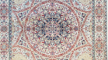 Beige & Cream Small Turkish Silk Rug, Bamboo Silk, Power-Loomed, Persian Design, High Quality, Soft Accent Rug, 3x5 ft, 2' 8" x 4' 11" - Nuvé