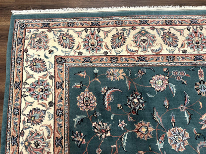 Indo Persian Rug 8x10, Green and Beige Oriental Carpet, Traditional Wool Area Rug, Floral Allover Pattern - Nuvé