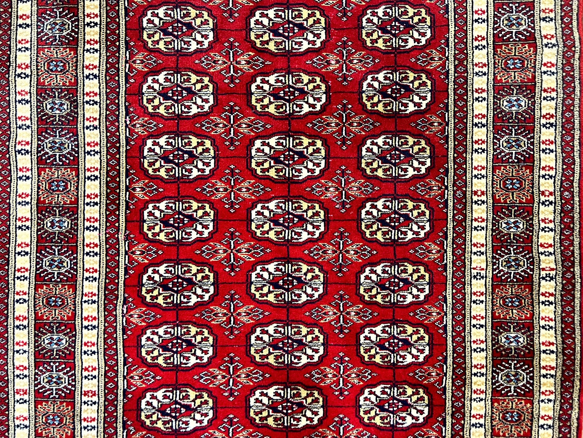 Pakistani Bokhara Rug 4x6, Red Turkoman Carpet, Finely Hand Knotted, Wool Vintage Rug - Nuvé