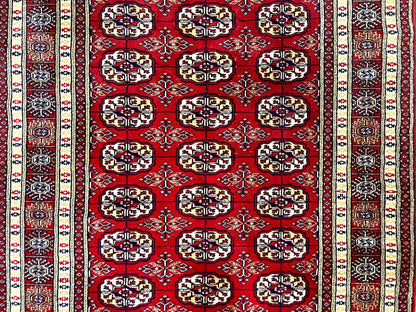 Pakistani Bokhara Rug 4x6, Red Turkoman Carpet, Finely Hand Knotted, Wool Vintage Rug - Nuvé