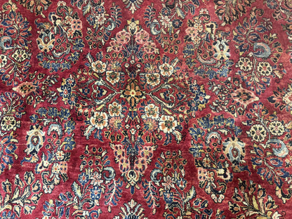 Persian Sarouk Rug 10x18, Palace Size Antique Persian Carpet, Wool, Red, Floral, Handmade Traditional Persian Rug, Extra Large Rug - Nuvé