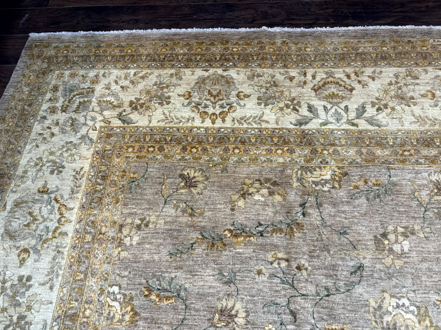 Palace Sized Rug 11x18, Handmade Wool Oversized Persian Carpet 11 x 18 ft, Gray-Taupe, Beige-Cream, Floral, Large Hand Knotted Area Rug - Nuvé