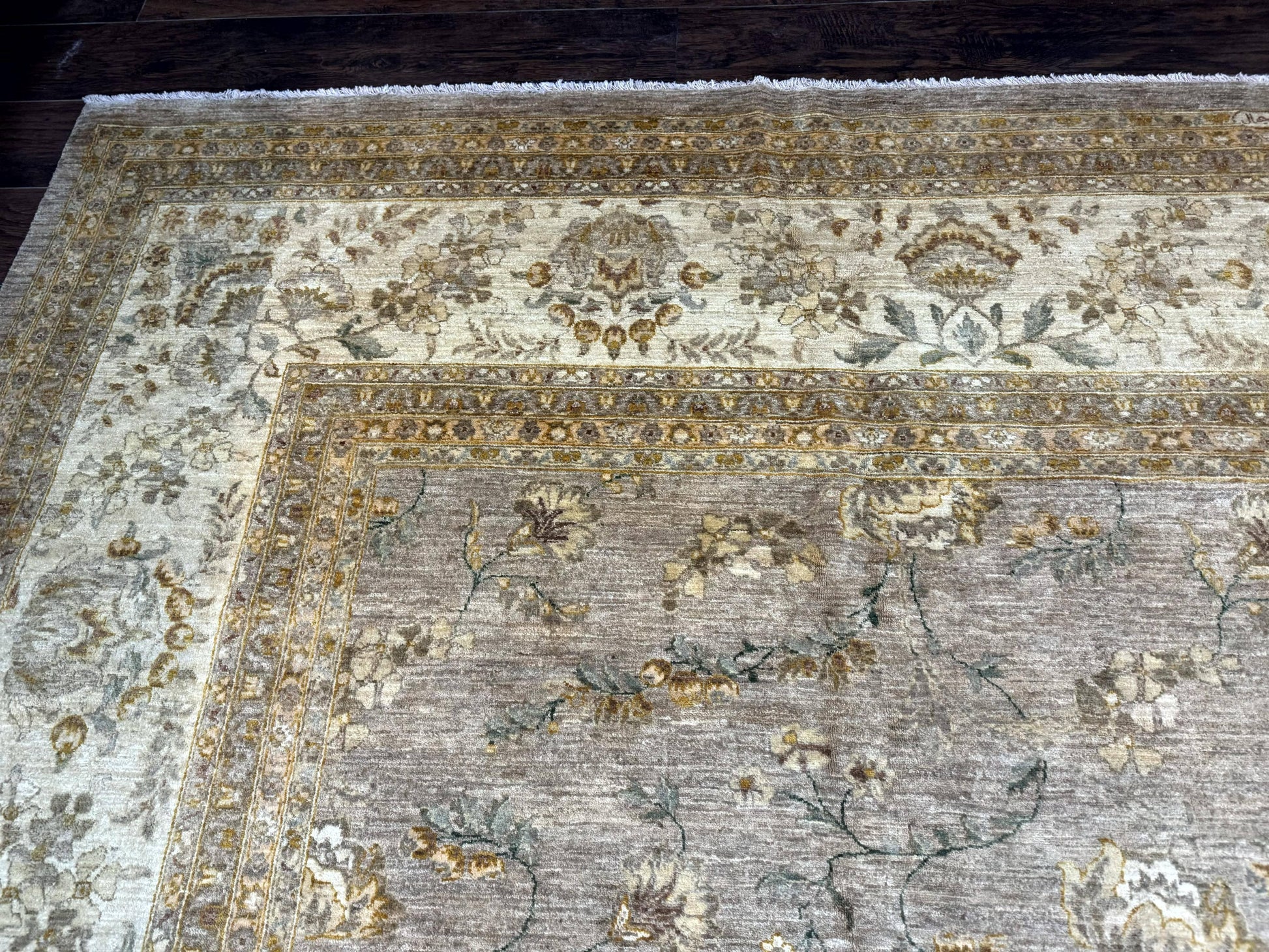 Palace Sized Rug 11x18, Handmade Wool Oversized Persian Carpet 11 x 18 ft, Gray-Taupe, Beige-Cream, Floral, Large Hand Knotted Area Rug - Nuvé