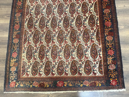 Antique Persian Kurdish Senneh Rug 4.6 x 6.5, Repeated Paisely Boteh Design, Handmade - Nuvé