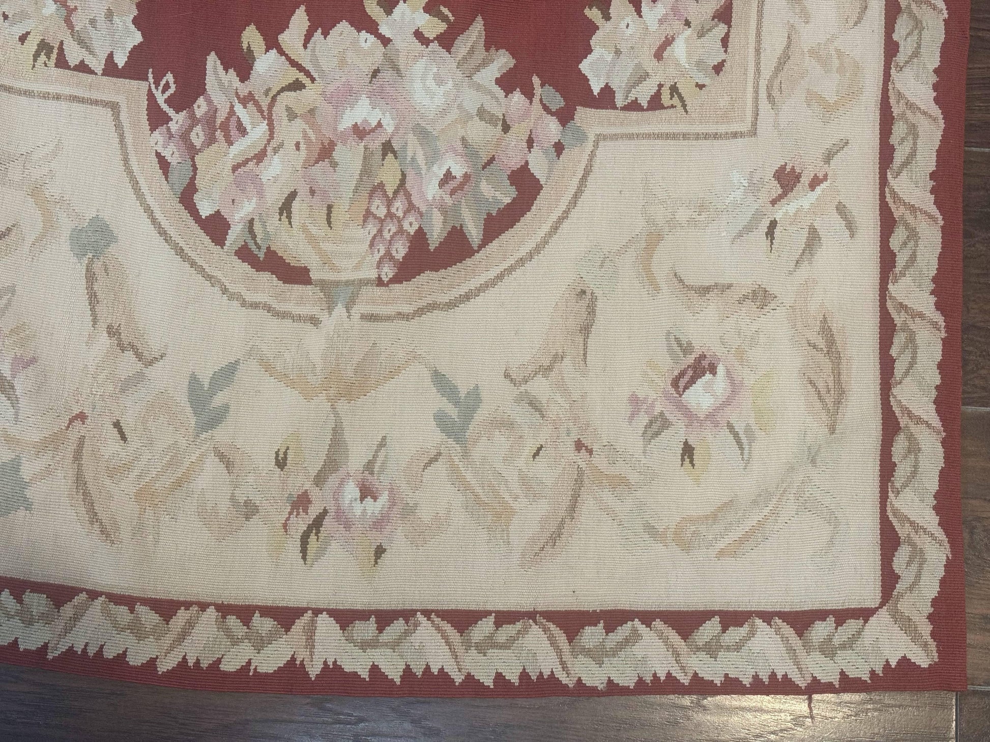 Aubusson Runner Rug 3x10, European Design, Red and Beige, Elegant, Handmade Wool Rug - Nuvé