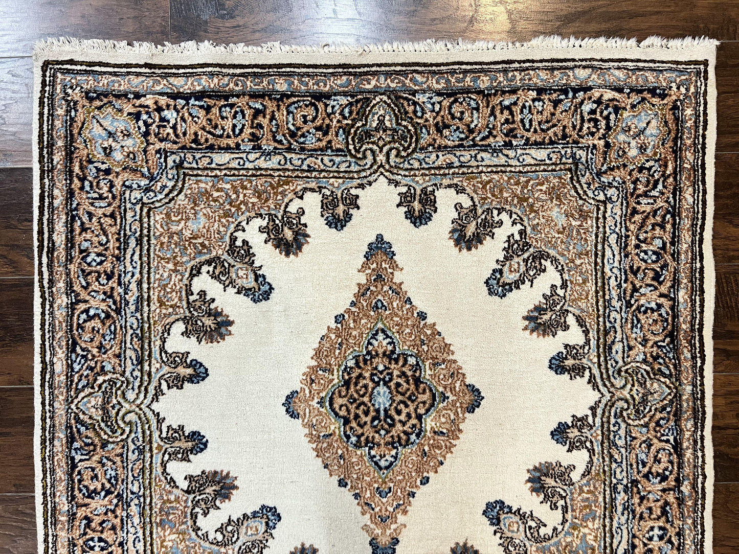 Square Persian Kirman Rug 4x4, Semi Open Field, Handmade - Nuvé