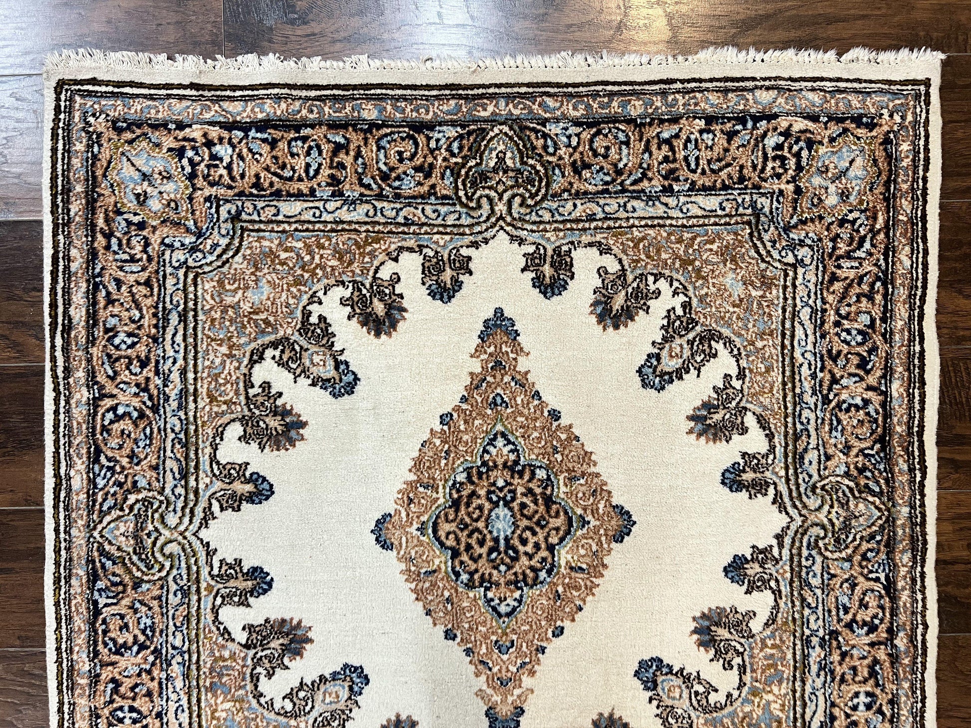 Square Persian Kirman Rug 4x4, Semi Open Field, Handmade - Nuvé