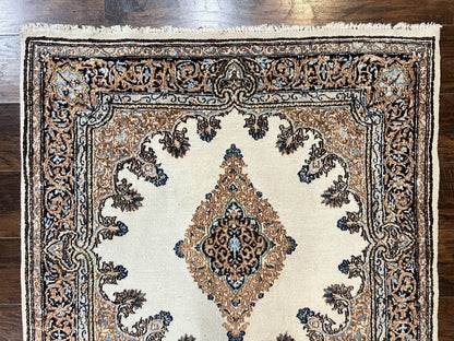 Square Persian Kirman Rug 4x4, Semi Open Field, Handmade - Nuvé