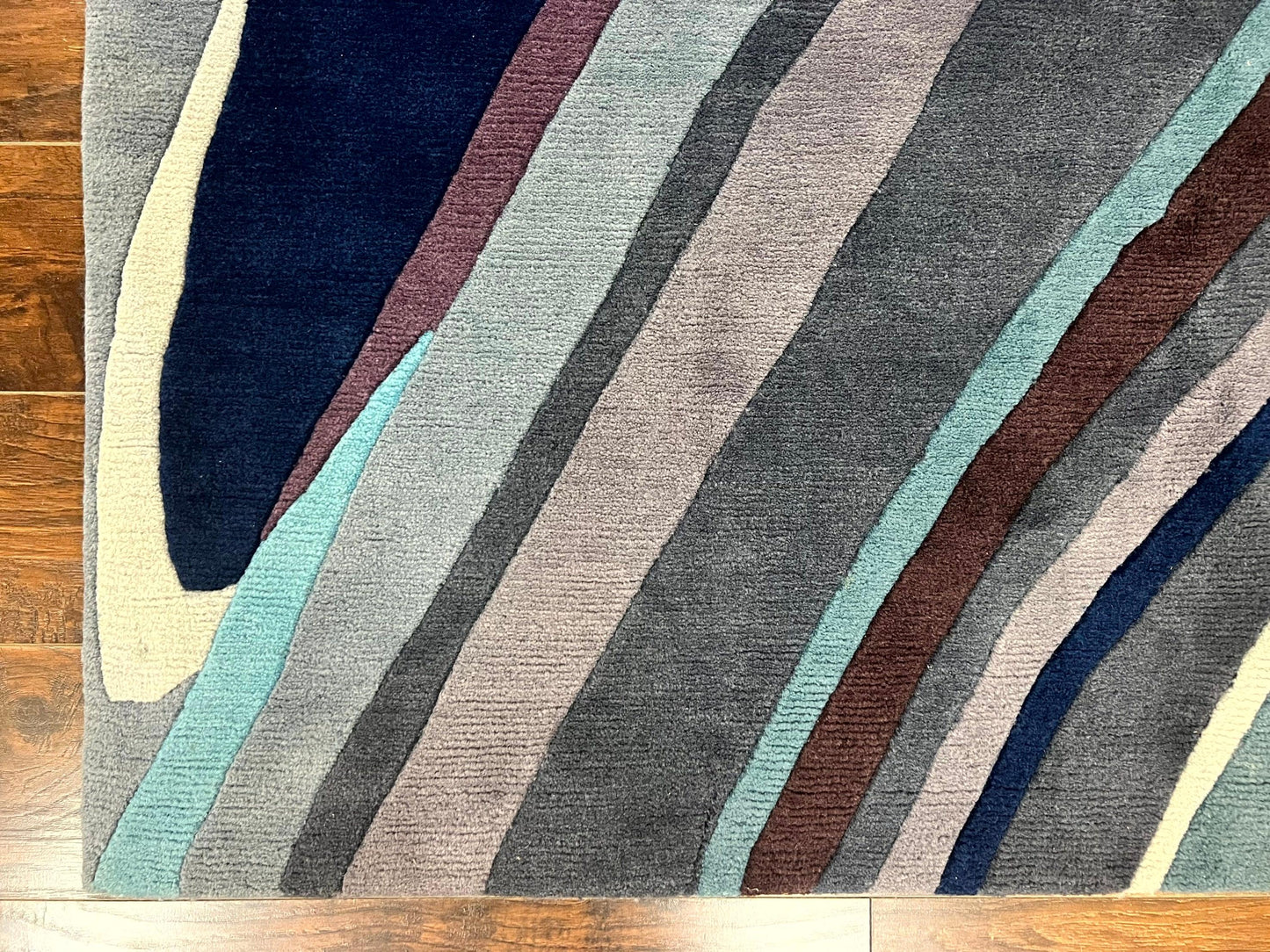 Modern Nepali Handmade Wool Rug 6x8, Blues Gray Mauve, Abstract, Nepali Tibetan Rug - Nuvé