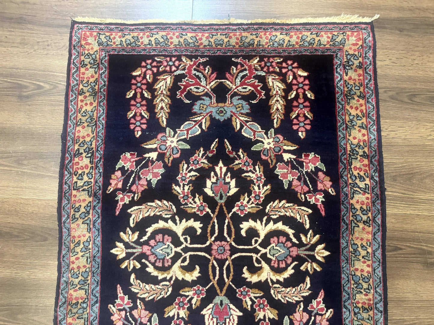 Antique Persian Kerman Rug 2.8 x 4, Navy Blue, Floral