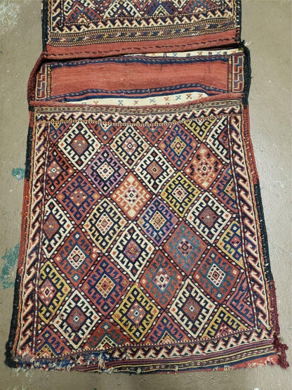 26" X 56" Antique Handmade Authentic Tribal Wool Rug Double Bag Tobreh - Nuvé