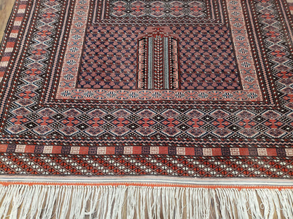 Vintage Turkoman Bokhara Rug 4x6, Four Seasons Pakistan Bukhara Turkmen Engsi Yamud Carpet, Fine Tribal Rug, Wool, Hand-Knotted, Brown, Nice - Nuvé