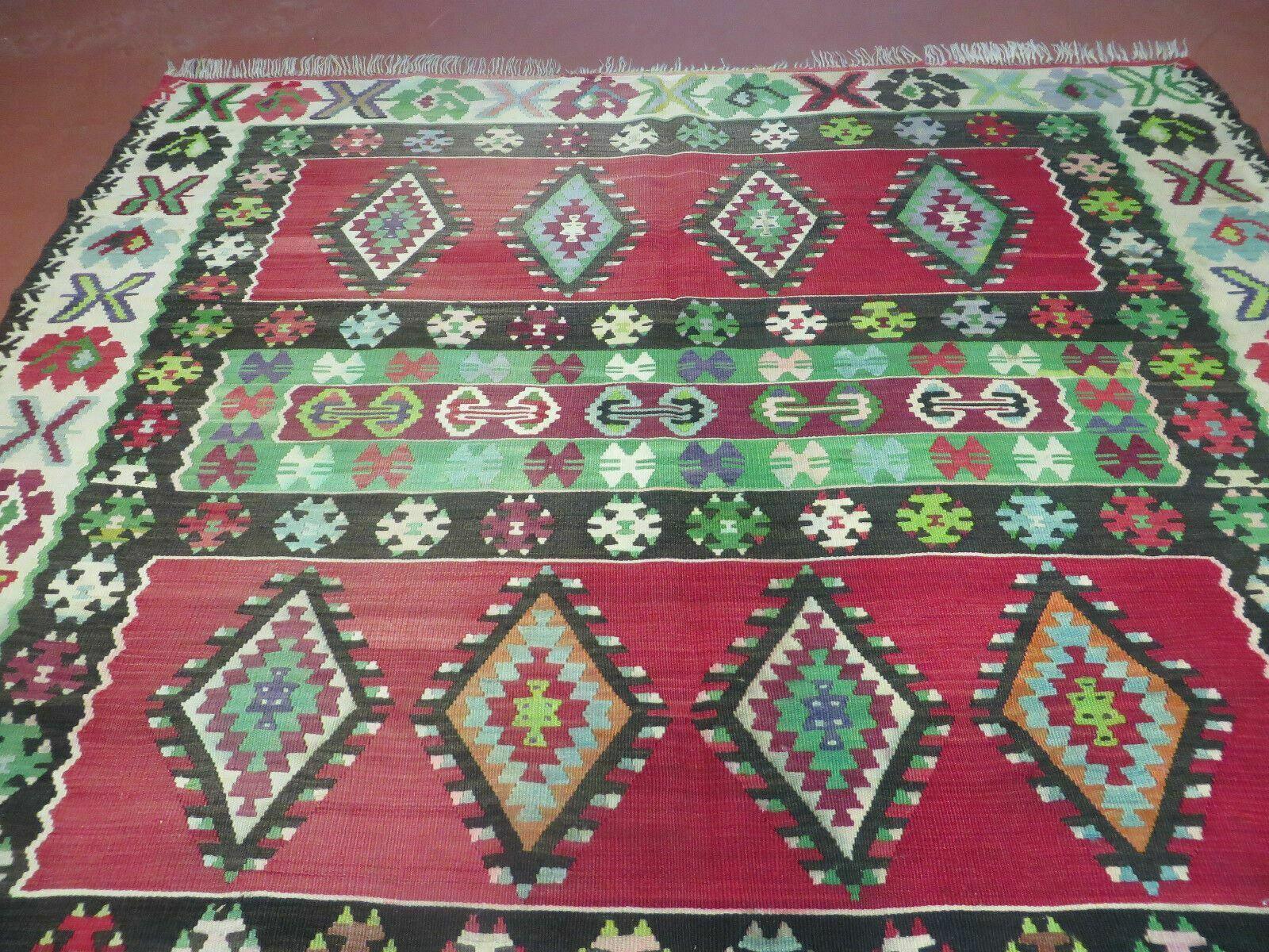 7' X 9' Vintage Turkish Kilim Handmade Flat Weave Wool Rug Veg Dye Nice - Nuvé
