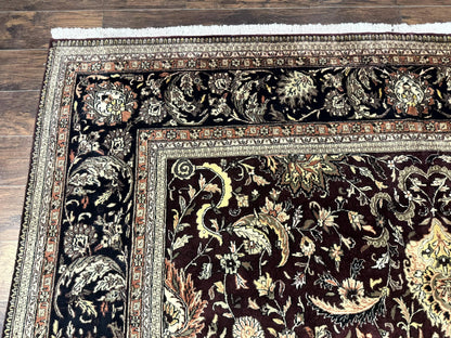 Indo Persian Rug 10x14, Floral Allover, Handmade Vintage Wool Rug, Dark Maroon/Plum and Black - Nuvé