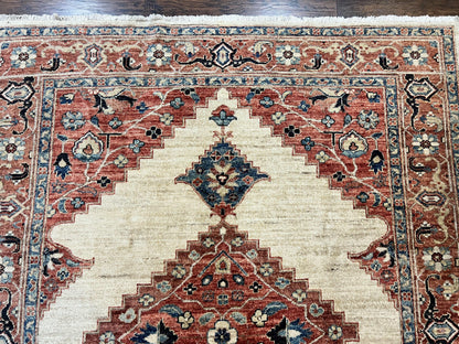 Peshawar Rug 5x7, Wool Hand Knotted Handmade Vintage Carpet, Serapi Design, Pakistani Rug 5 x 7 ft, Medium Sized, Geometric Rug - Nuvé