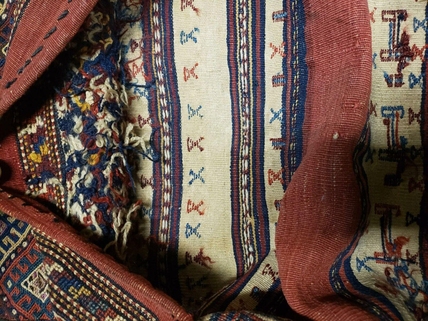 26" X 56" Antique Handmade Authentic Tribal Wool Rug Double Bag Tobreh - Nuvé