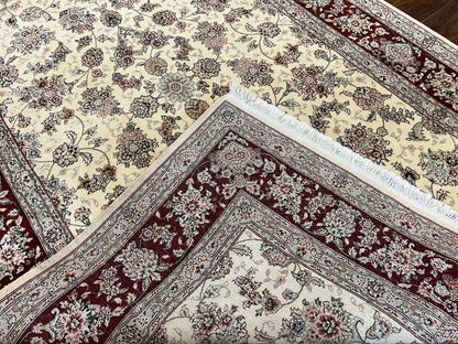 Pak Persian Rug 6x9, Floral Allover Carpet 6 x 9 ft, Cream and Maroon Hand Knotted Wool and Silk Fine Oriental Rug, Traditional Vintage Rug - Nuvé